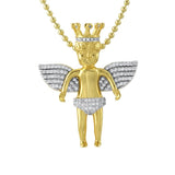 Cherub Angel Crowned Gold Micro Pave Pendant