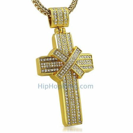 Large Pointed Crucifix Pendant Gold Stainless Steel