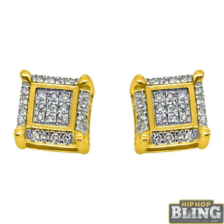 Gold XL Domed CZ Bling Bling Earrings