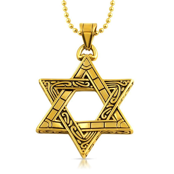 Jewish Star of David Fancy Pendant Gold Steel