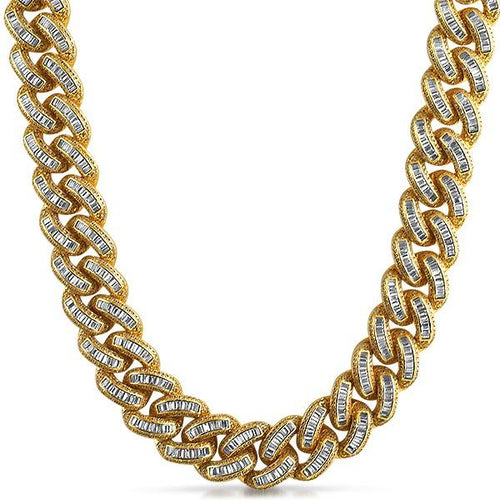 .925 Silver Gold Baguette CZ Bling Bling Chain