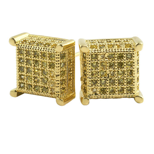 3D Cube CZ Lemonade Bling Bling Earrings