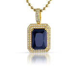 .925 Silver Double Iced Out Blue Gem Pendant