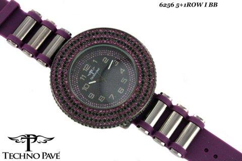 3D 5 Row Purple Bling Bling Bezel Techno Pave Watch