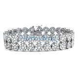 CZ 2 Row Rhodium Cluster Hip Hop Bracelet