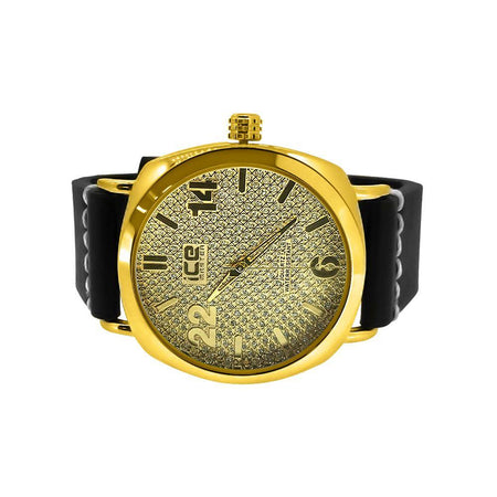 Blue Dial Gold Bezel Rubber Sports Watch