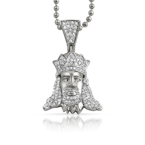Jesus with Crown Iced Out CZ Pendant Rhodium