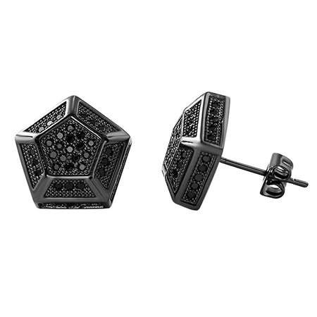 Large Puffed Box Black CZ Micro Pave Earrings .925 Silver