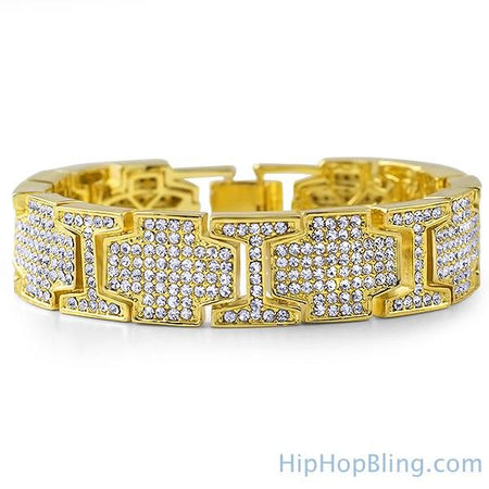 Classic Canary & Blue Gold 4 Row Bling Bling Bracelet