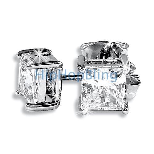 5mm Princess Cut Signity CZ Sterling Silver Earrings