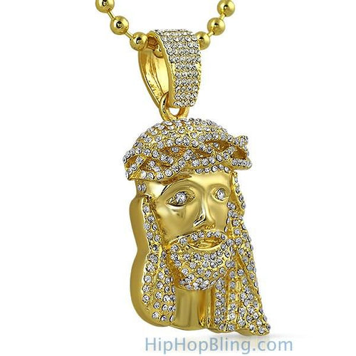 New Gold Jesus Piece 3D Crown Rosary Necklace