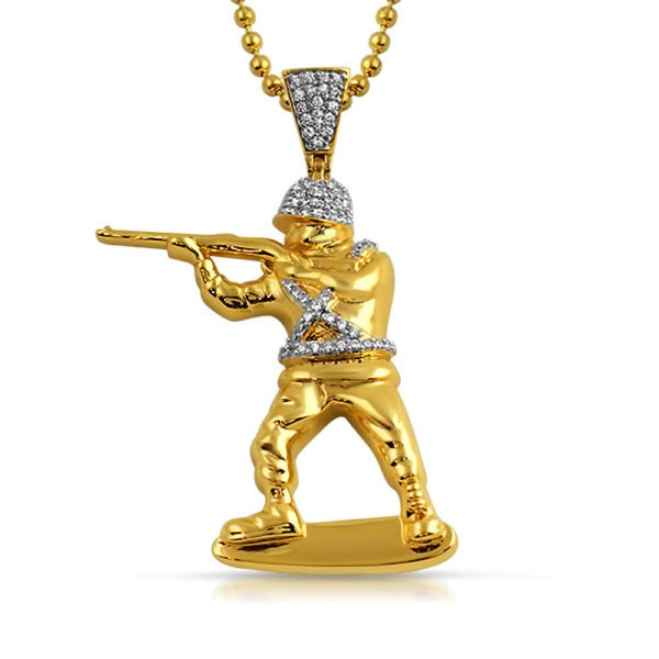 Toy Army Soldier 3D Gold Pendant CZ