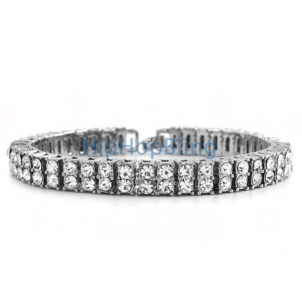 2 Row Iced Out Bracelet Rhodium Bling