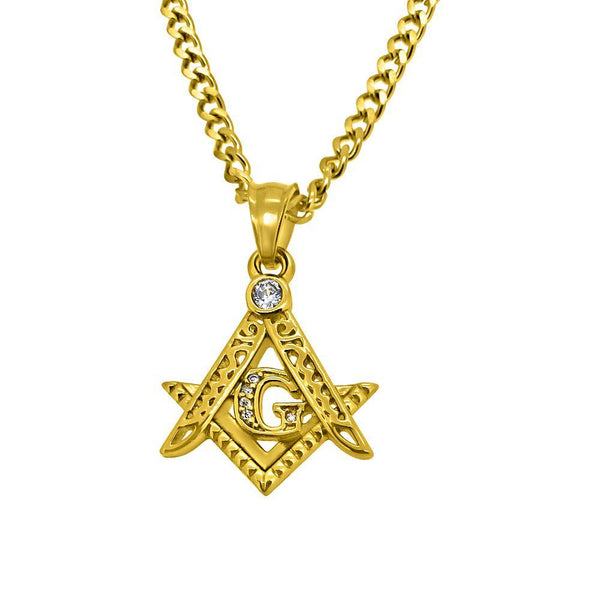 Gold Micro Masonic Hip Hop Pendant