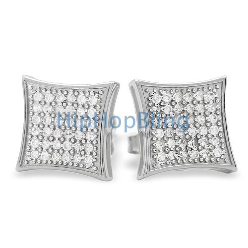 Large Kite CZ Micro Pave Iced Out Earrings .925 Silver
