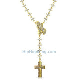 Gold Praying Hands Fully Bling Cross Link Rosary Necklace