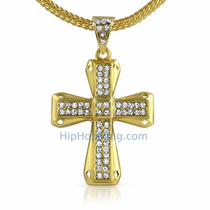 Diamond Cut Gold Bling Bling Cross & Chain Small