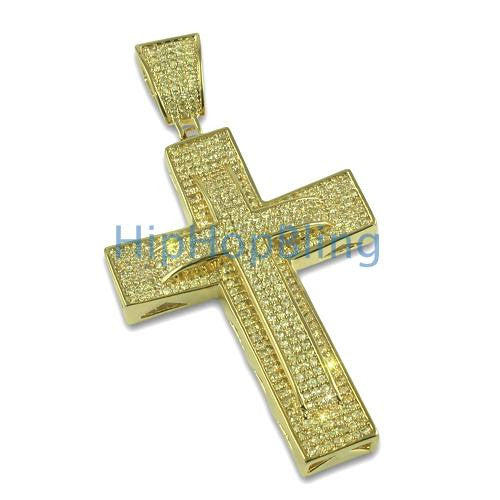 Double Decker Lemonade Bling Bling Cross Micro Pave CZ Pendant