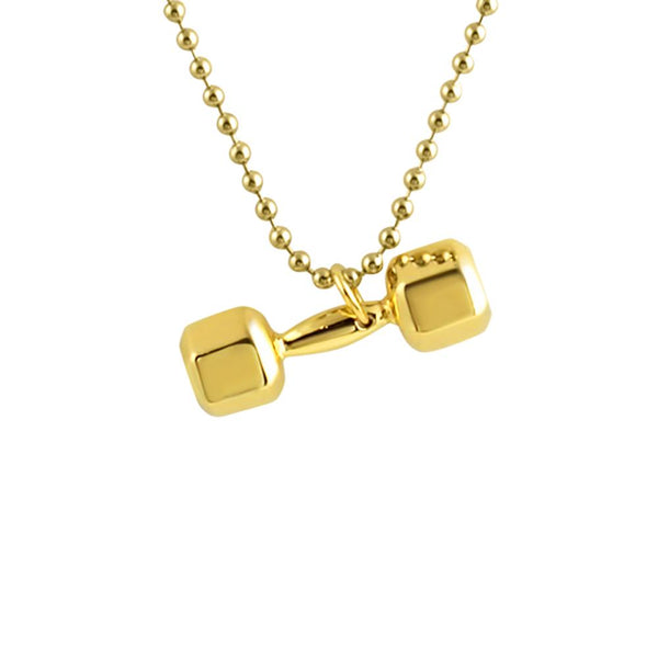 Shiny 3D Gold Plated Dumbbell Pendant Crossfit