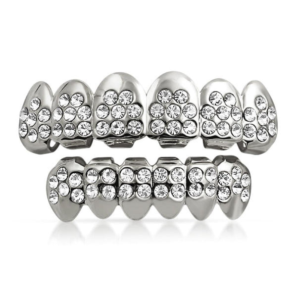 Silver Grillz Set Starburst Bling Bling Teeth