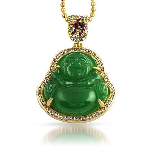 Jade Lucky Buddha CZ Gold Pendant