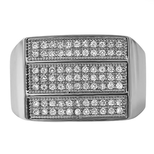 Triple Ice Bar Rhodium CZ Bling Bling Ring