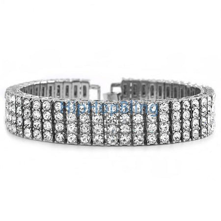 12 Row Totally Iced Out Bracelet Silver * Premium *