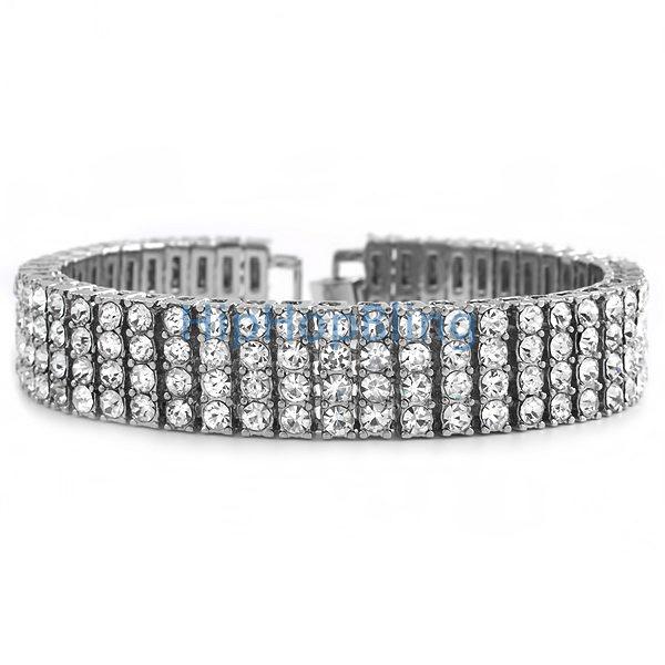 4 Row Bling Bling Iced Out Bracelet Silver * Premium *