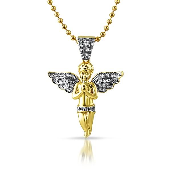 Micro Angel Praying Gold CZ Pendant