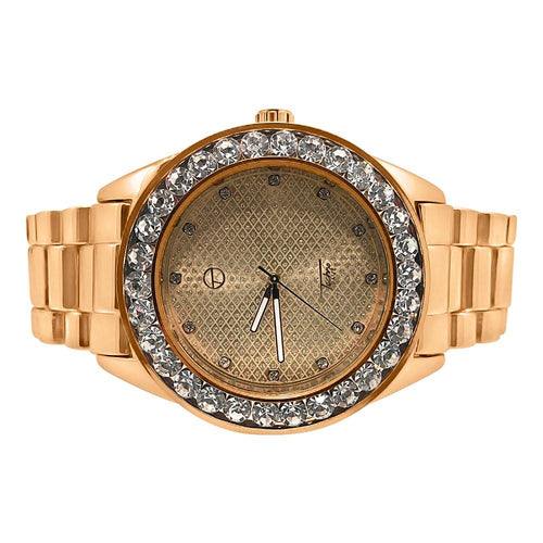 46MM Big Stones Bezel Bling Rose Gold Hip Hop Watch