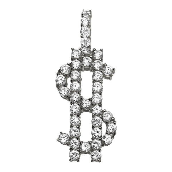 Dollar Sign Bling Bling Pendant 3MM CZ Steel