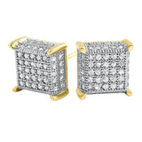 3D Cube CZ Gold Micro Pave Iced Out Earrings