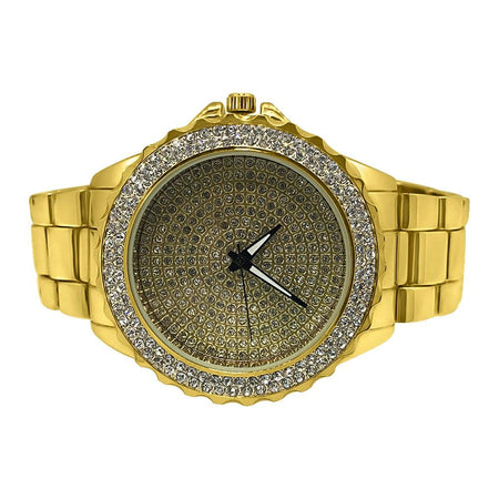 LED Digital Round Face Gold Bling Watch Black Band