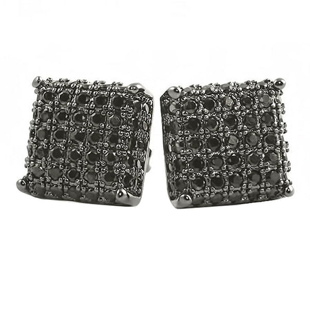 Large Kite Black CZ Micro Pave Earrings .925 Silver