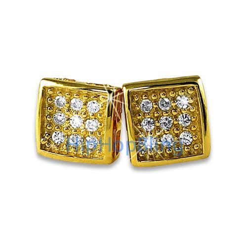 Small Deep Box Gold Vermeil CZ Bling Micro Pave Earrings .925 Silver