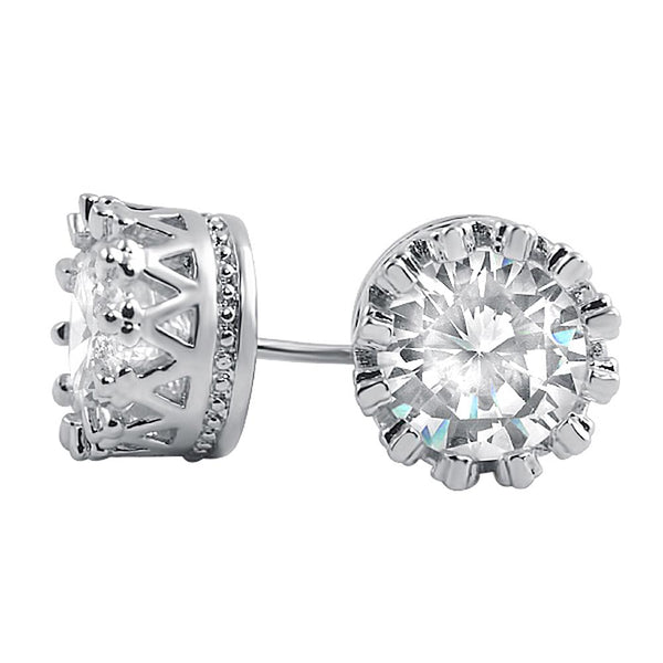 Crown Solitaire Round CZ Bling Bling Earrings