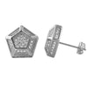 3D Pentagon Rhodium CZ Bling Bling Earrings