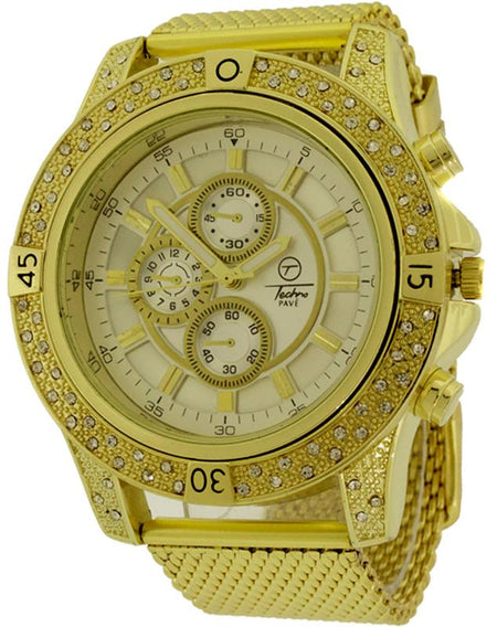 1.00cttw Diamond Ice Time Watch Prince IP Gold