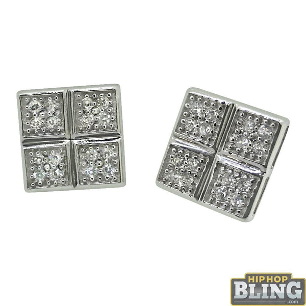 .925 Sterling Silver Quad Box CZ Earrings