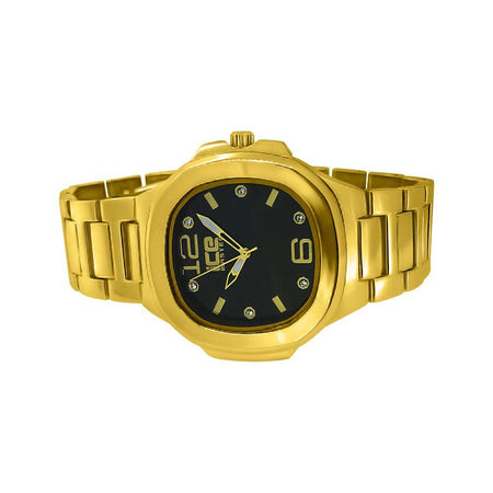 Gold Round Polished Bezel Hip Hop Watch
