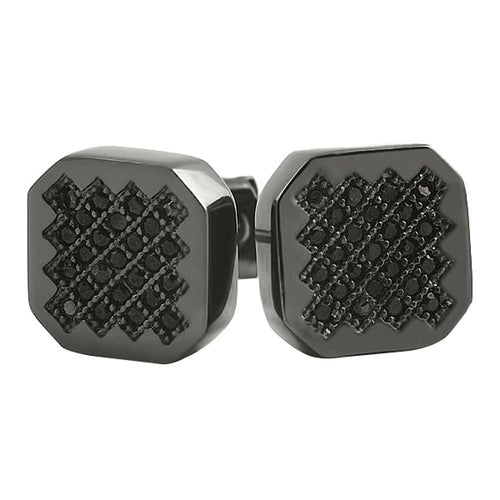 Zig Zag Iced Out Black CZ Micro Pave Earrings