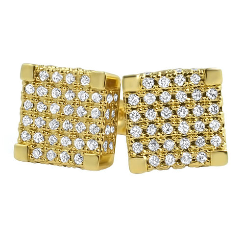 Large 3D Cube Gold CZ Micro Pave Custom Earrings