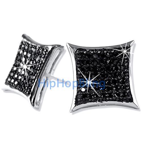 XL Kite Black CZ Bling Bling Micro Pave Earrings .925 Silver