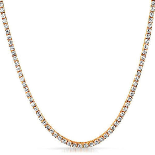 .925 Silver 2MM CZ Micro Tennis Chain Rose Gold Bling