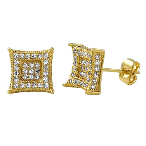 3D Box Kite L Gold Micro Pave Earrings