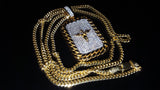 .925 Silver Cherub Angel Gold Cuban CZ Rectangle Pendant