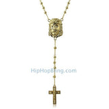 Gold Jesus Piece Bling Rosary Necklace
