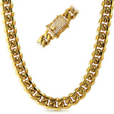 CZ Diamond Lock Cuban Chain 14MM Gold Steel