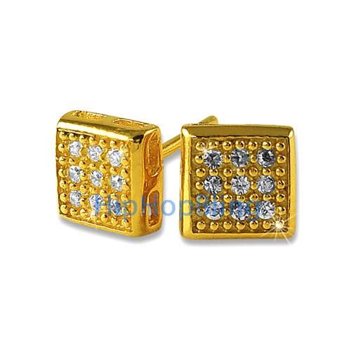 Small Box CZ Vermeil Bling Bling Earrings .925 Silver