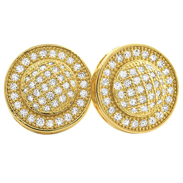 Gold Domed Circle M CZ Micro Pave Bling Bling Earrings